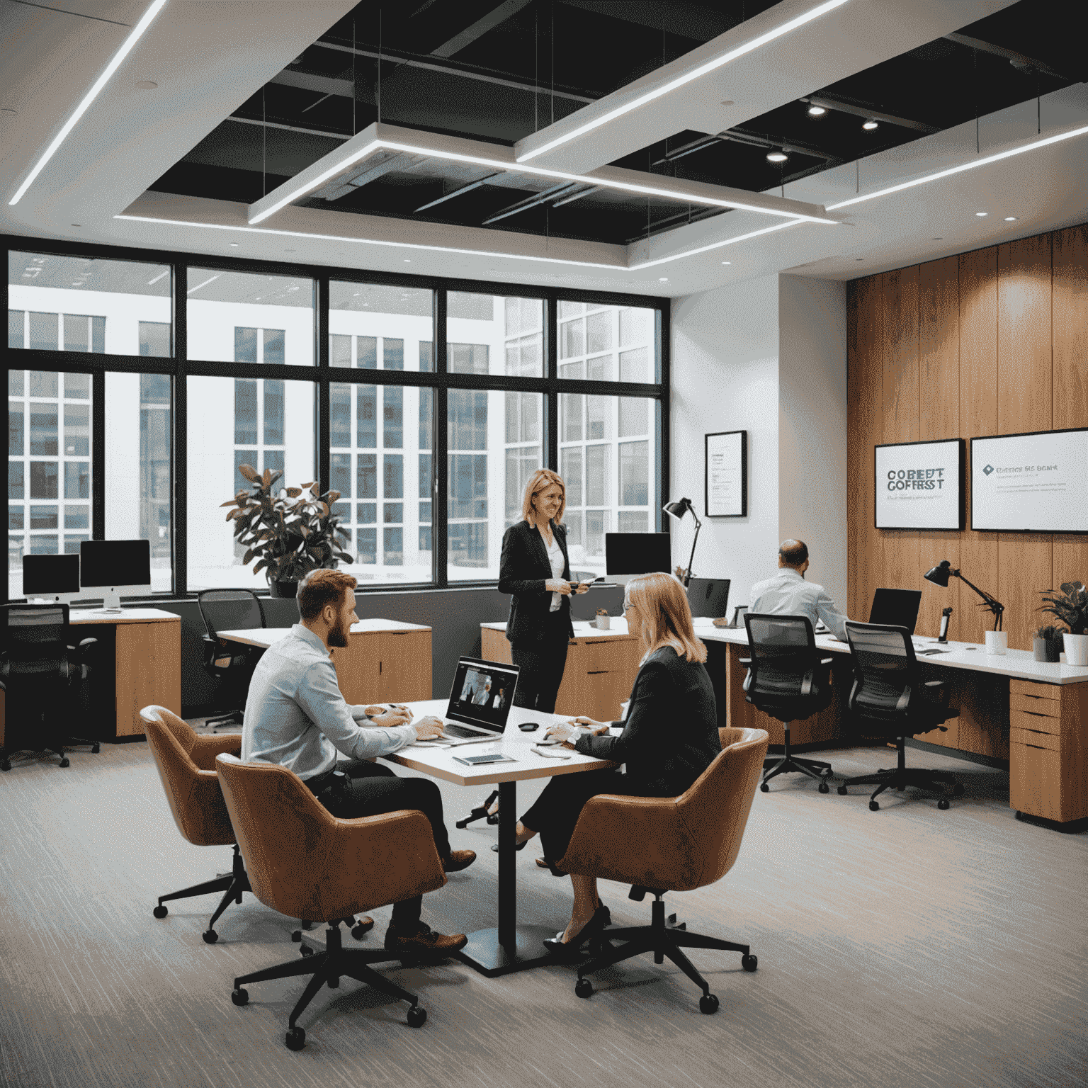 Team of CoreFirst professionals collaborating in a modern office space, showcasing diversity and expertise in online services