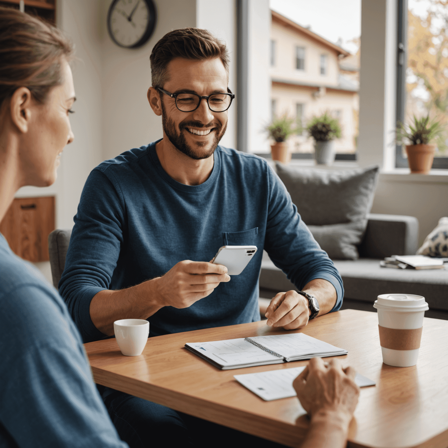 A person using CoreFirst's mobile app to schedule bill payments while relaxing at home, emphasizing the convenience of the service